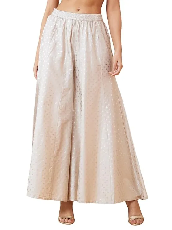 Globus Women Variegated Stripes Button Detail Mid-Rise Flared Fusion Palazzos