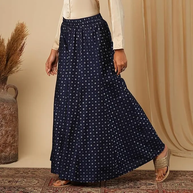 Globus Women Variegated Stripes Button Detail Mid-Rise Flared Fusion Palazzos