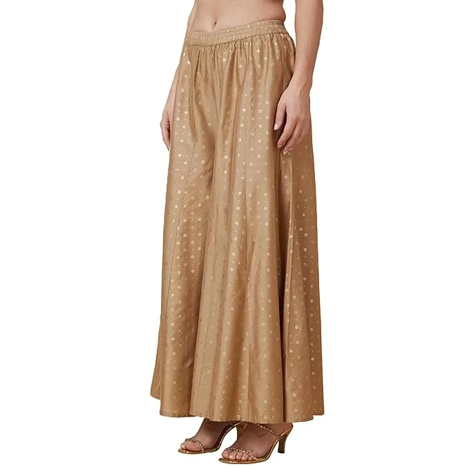 Globus Women Variegated Stripes Button Detail Mid-Rise Flared Fusion Palazzos